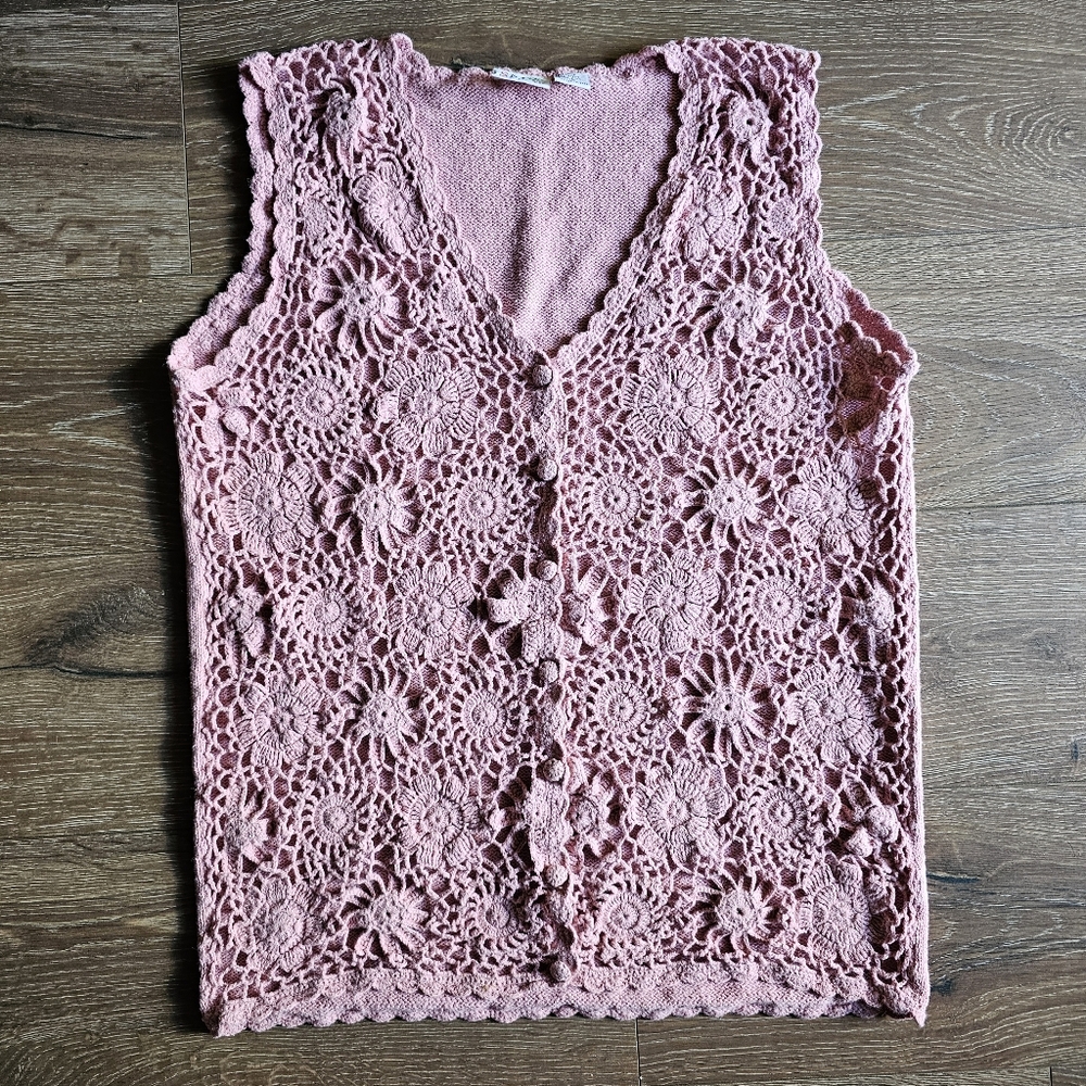 90's Vintage Granniecore Pastel Pink Crochet Sweater Vest By SMW Style My Way